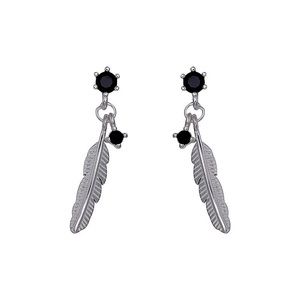 Retro Hong Kong wind black diamond feather sweet cool wind earrings